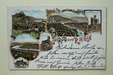 Postcard Litho PC Rhein Boppard Braubach Niederlahnstein 1903 Town architecture Rheinland Pfalz